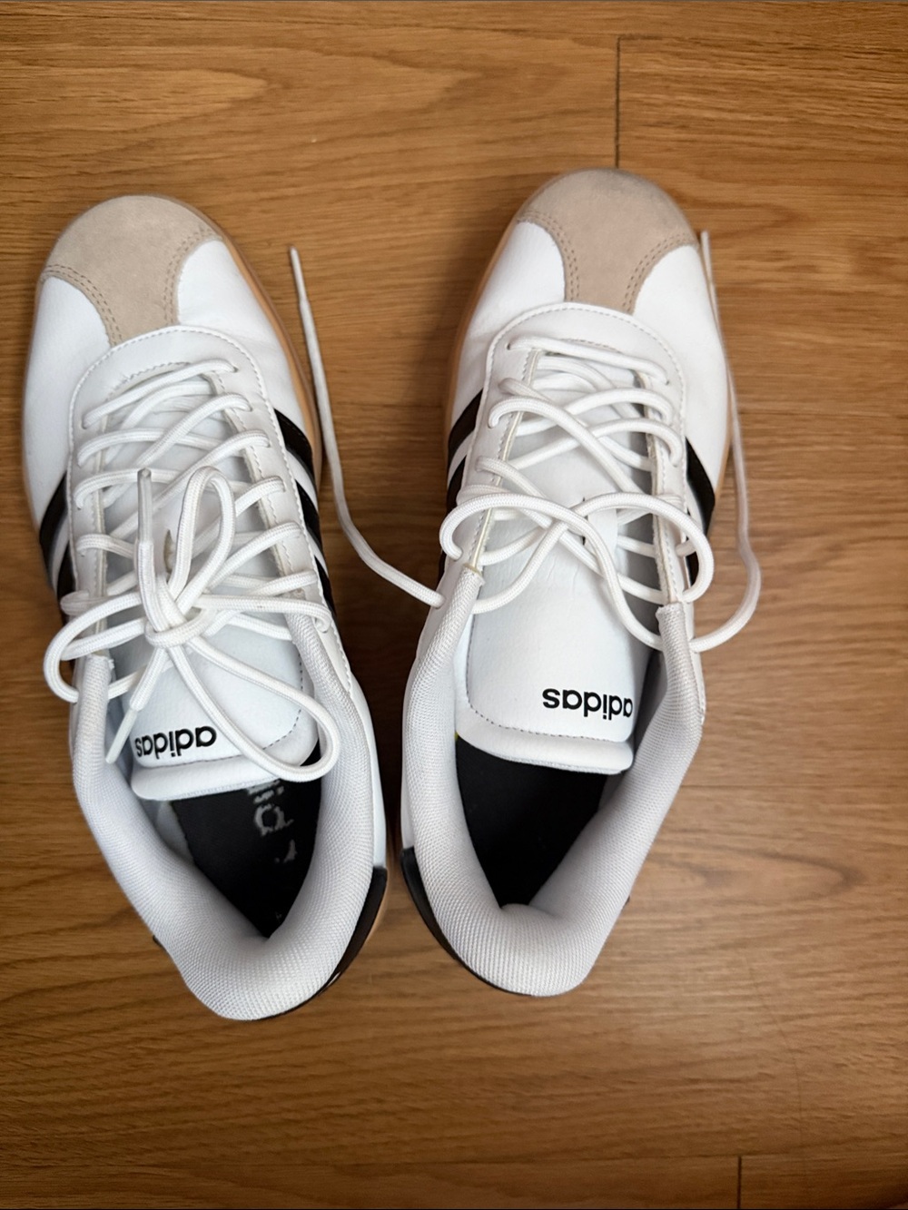 adidas White and Beige Sneakers with Black Stripes